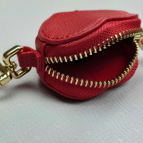 Burgundy Red Leather Heart Coin Purse Keychain Zipper Mini Pouch New - Picture 8 of 10